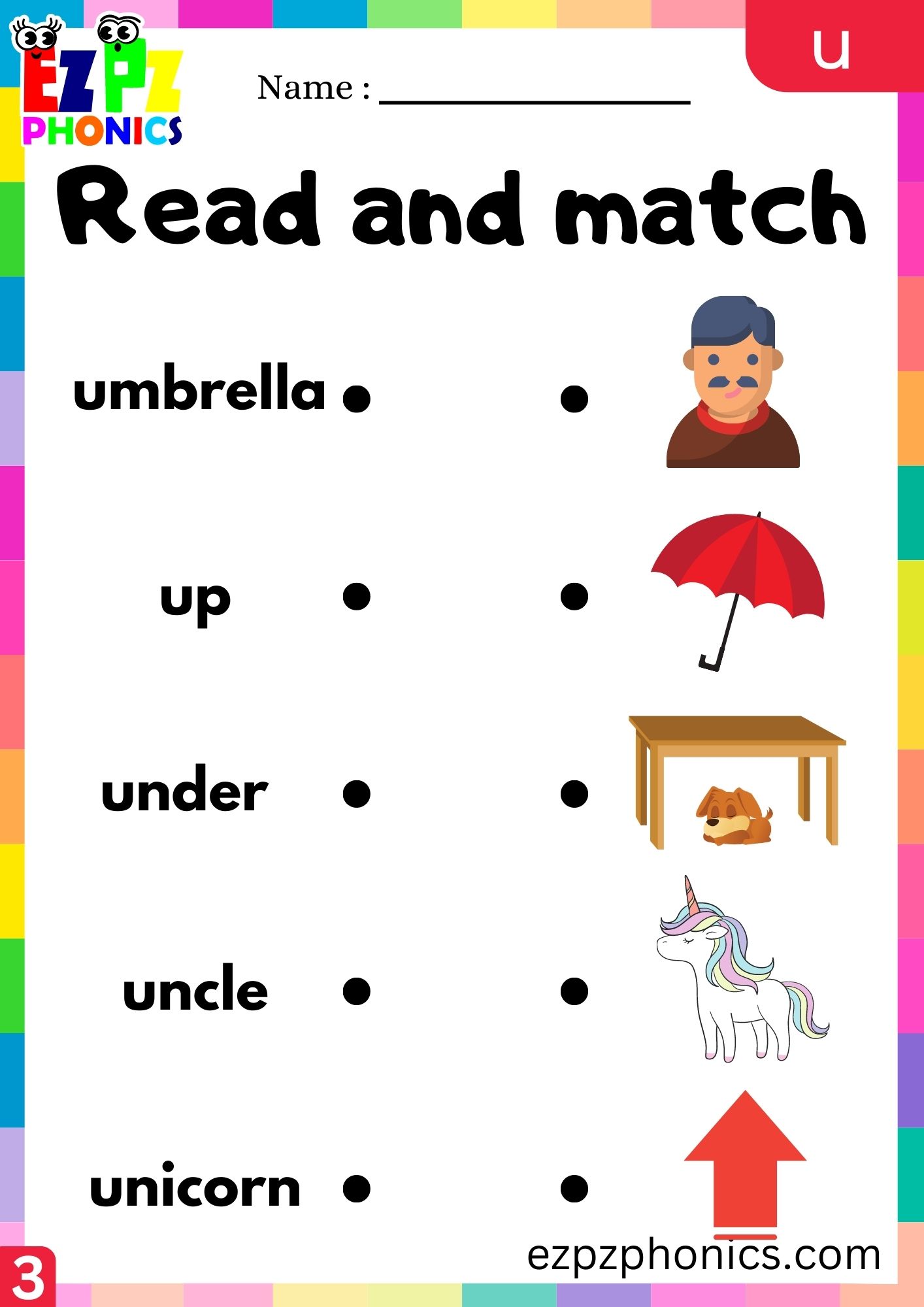 Letter u Read and Match the Words with the Images Group 3